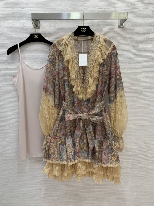 Zimmermann Vintage Ruffled Lace V-neck Dress