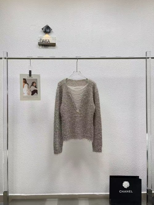 Yves Saint Laurent Elegant Fake Two-Piece: Long Sleeve Knit Sweater