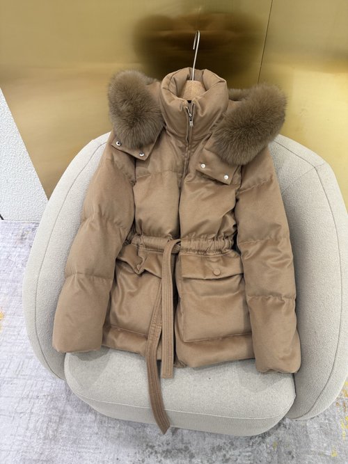 Loro Piana Custom - Made Cashmere Coat with Fox Fur and White Goose Down