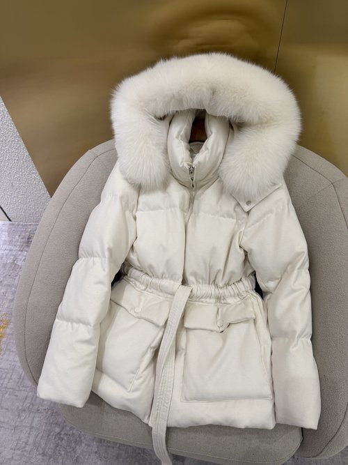 Loro Piana Custom - Made Cashmere Coat with Fox Fur and White Goose Down