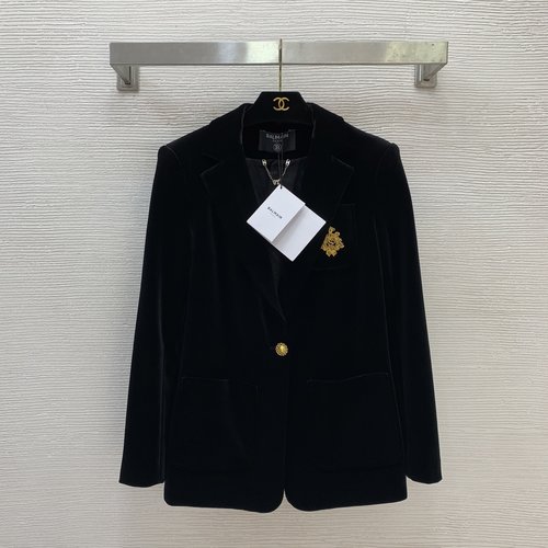 Balmain High-End Custom Velvet Blazer with Detachable Brooch & Pockets