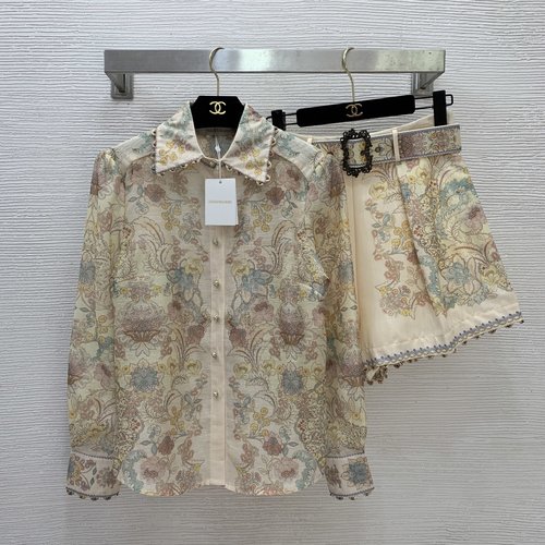 Zimmermann Vintage Printed Two-piece with Beaded Trim & Pleated Design