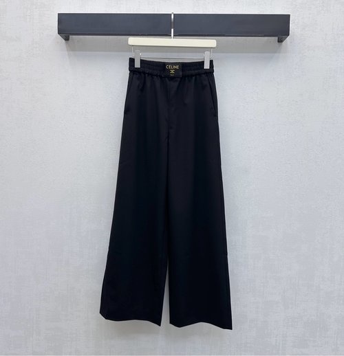 Celine Straight-Leg Logo Pants with Leather Emblem for an Elegant Appearance