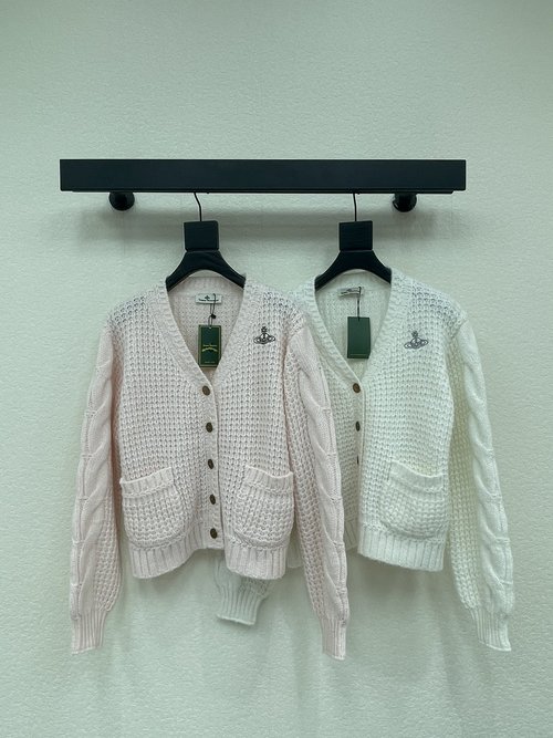 Vivienne Westhood Saturn Embroidery Knit Cardigan with Lantern Sleeves