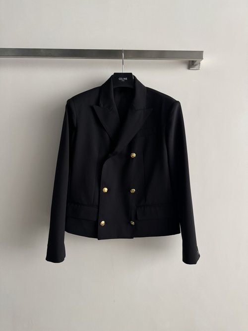 Celine Double - Breasted Wool Suit Jacket with Metal Buttons