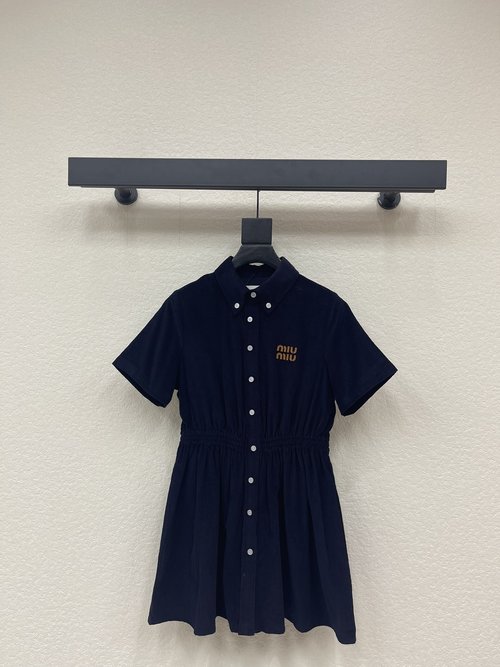 Miu Miu Ruffled Collar Short-sleeved Dress in Customized Corduroy