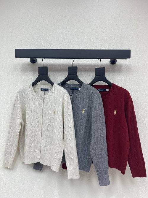 Polo Ralph Lauren Fashionable Crew Neck Knit Cardigan with Horse Logo Embroidery, Twist Weave