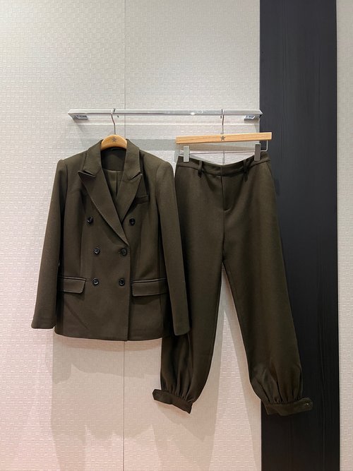 Loro Piana Military Green Double-Breasted Suit and Trousers