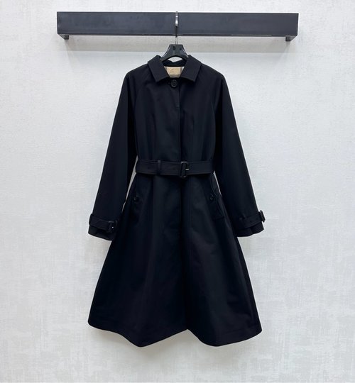 Burberry Imported Nylon Lapel Belted Long Trench Coat with Checked Lining