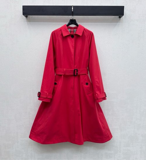 Burberry Imported Nylon Lapel Belted Long Trench Coat with Checked Lining