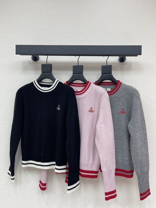 Vivienne Westhood Saturn Embroidered Round Neck Knitted Sweater, Slim Fit, Understated Sophistication