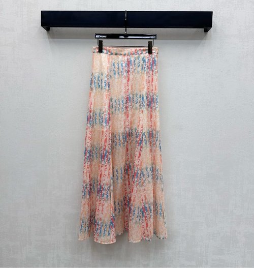 Chanel YB Silk High-Waisted Floral Print Midi Skirt with Zipper Design