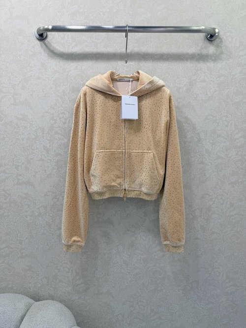 Alexander Wang Velvet Hooded Zip-Up Jacket with Rhinestone Embellishments, Slimming Cut