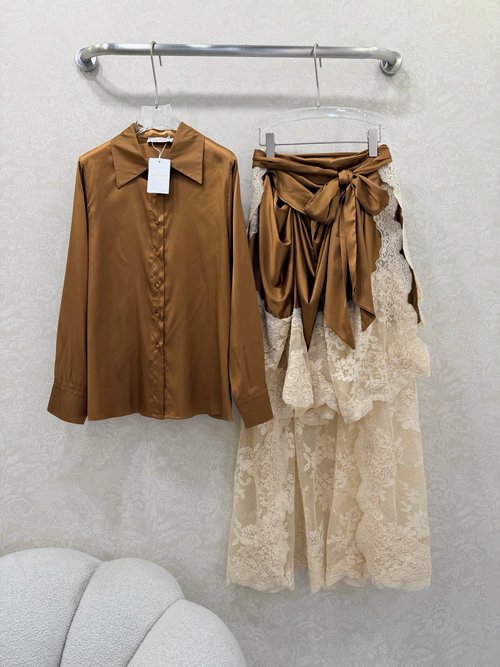 Zimmermann New Shirt and Skirt Ensemble with Lace Accents and Vintage Appeal