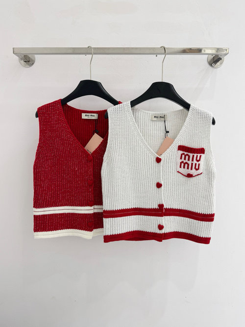 Miu Miu Knitted Vest with Heart Buttons and Logo Embroidery
