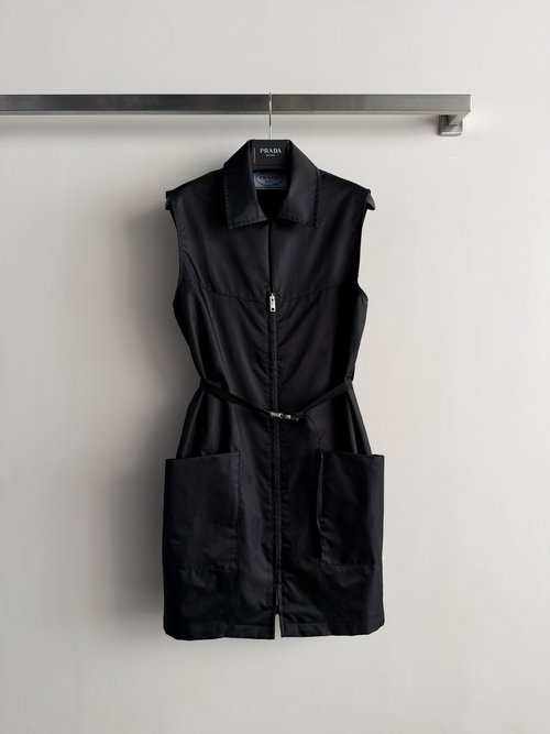 Prada Sleeveless Black Dress with Adjustable Belt