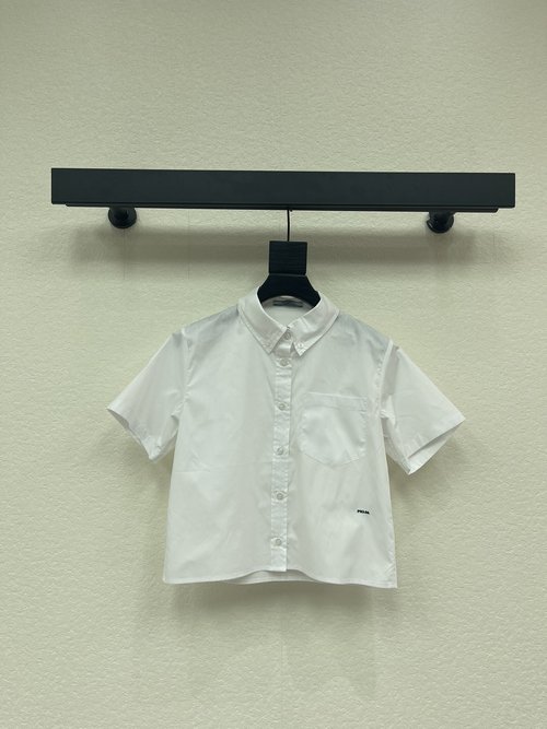 Prada Customized Cotton Short-Sleeved Shirt with Logo and Relaxed Fit