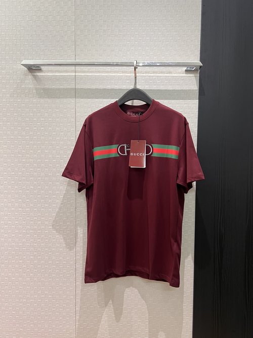 Gucci Classic Red-Green Belt Print Horsebit Embroidered T-Shirt