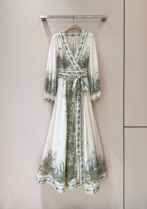Zimmermann Wrap Mid-length Dress with Lantern Sleeves in Cotton