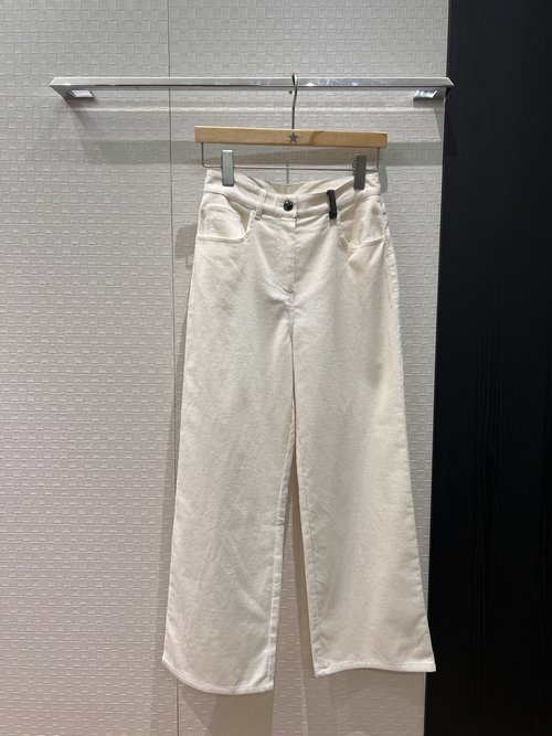 Brunello Cucinelli Single-Layer Corduroy Straight Leg Pants with Beaded Chain Logo