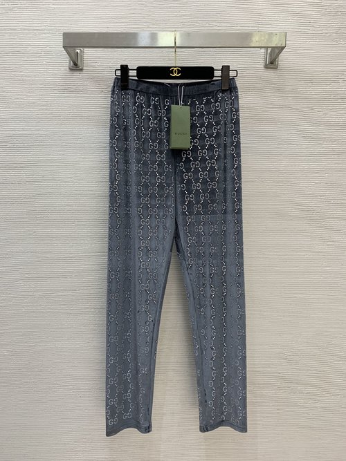 Gucci Customized Velvet Pants with GG Logo and Hot-drill