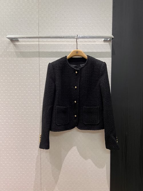 Celine Classic Gold Button Round Neck Wool Tweed Jacket