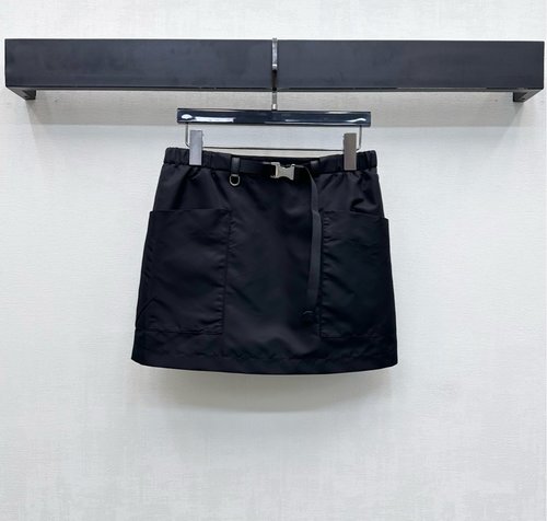 Prada Belted Pocket Cargo Skirt with Metal Buckle and Engraved Logo