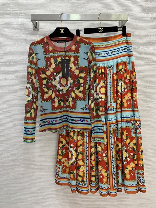 Dolce & Gabbana Lemon Green Leaf Print Mesh Two - piece Set