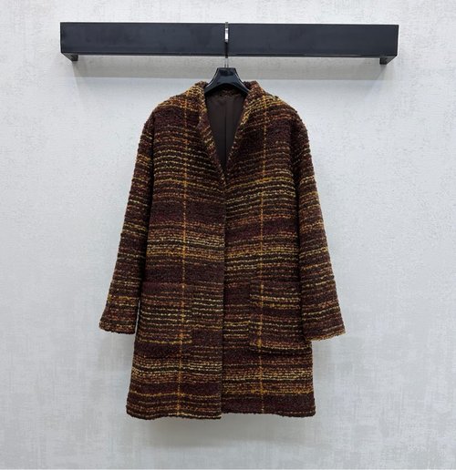 Loro Piana Woven Mid-length Woolen Coat with Retro Stripes