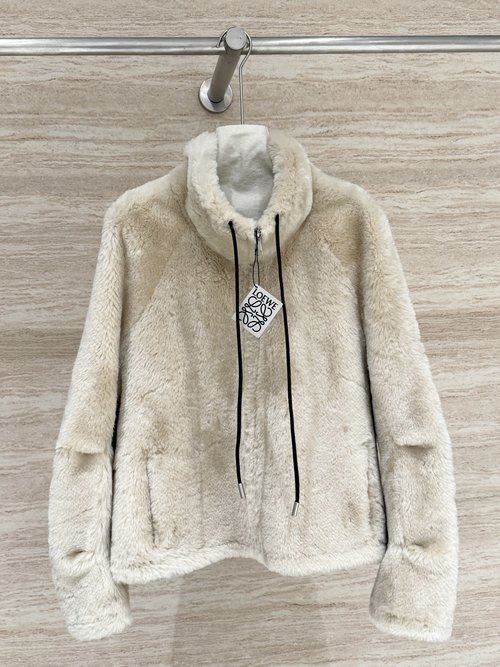 Loewe Chic Fur Coat with Drawstring Design, Soft Norman Wool, Elegant and Warmth