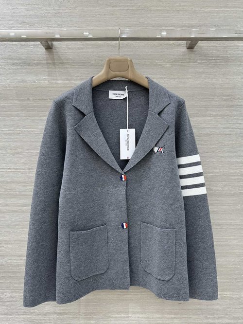 Thom Browne Classic Striped Dog Embroidery Knitted Jacket