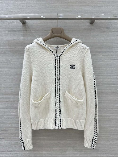 Celine High-End Classic: Color-Blocked Hooded Knit Cardigan