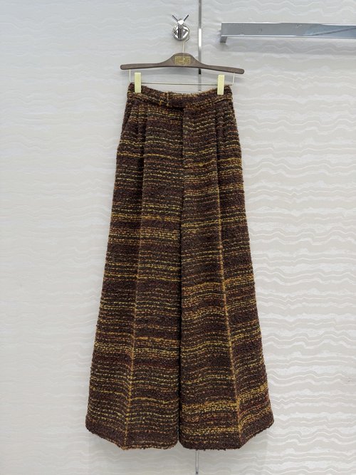 Loro Piana High-end Alpaca Wool Tweed Wide-Leg Pants