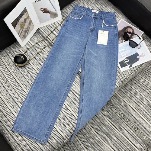 Chanel Early Spring: Beaded Pocket Straight-Leg Jeans