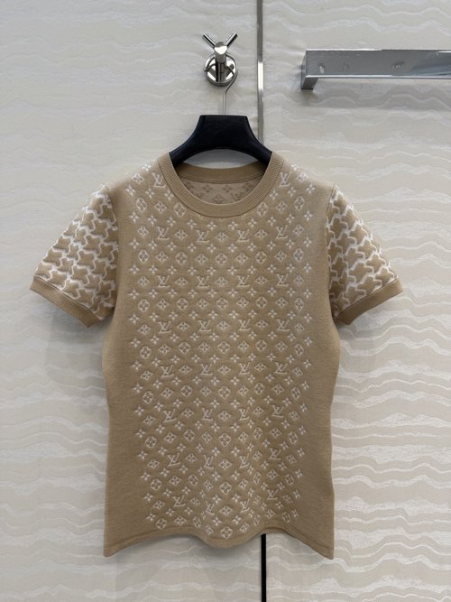 Louis Vuitton High-End Knitted Monogram Jacquard Slimming Short-Sleeve Top