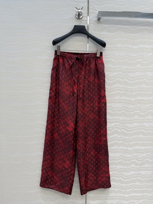Louis Vuitton High - end Monogram Printed Silk Straight - Leg Pants