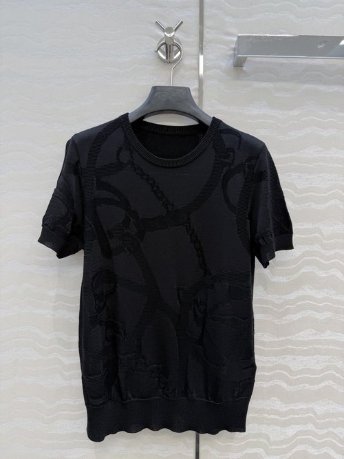 Polo Ralph Lauren High - end Embossed Jacquard Slimming Short - sleeve Top