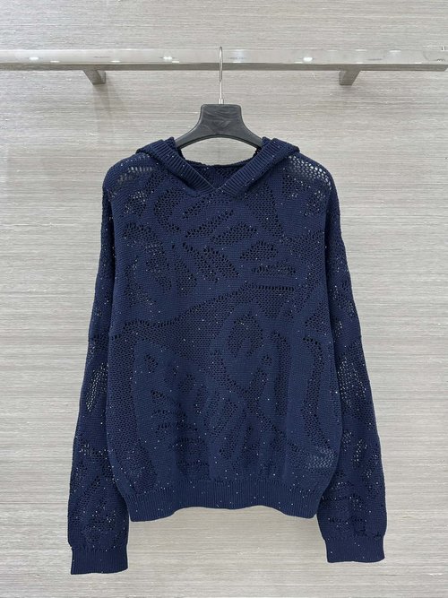 Brunello Cucinelli Exclusive High-end Sequined Crochet Classic Slimming Hooded Top