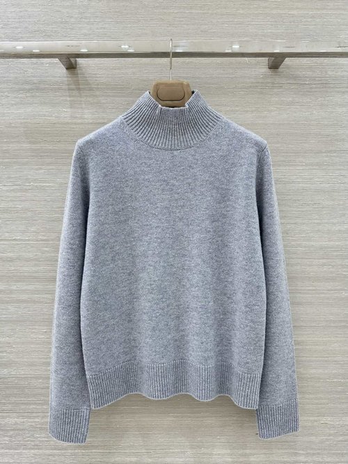 Max Mara High - Collar Cashmere Top with Embossed Logo