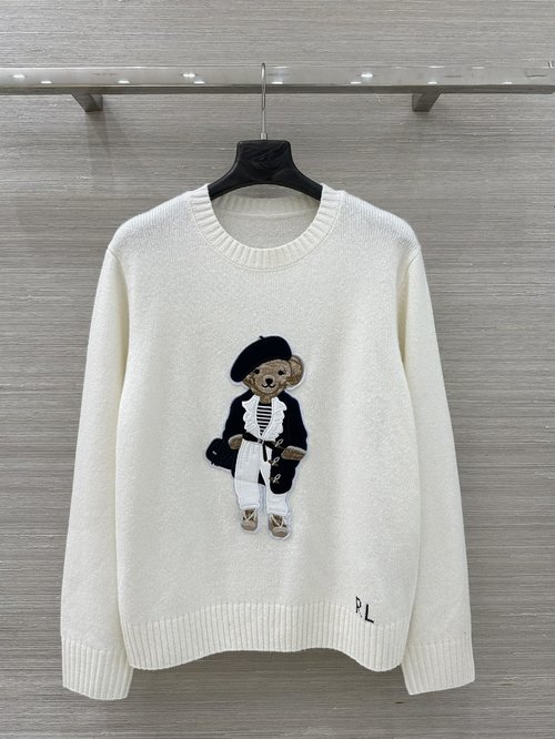 Loro Piana Exclusive Embroidery RL Bear Cashmere Sweater, Soft and Stylish
