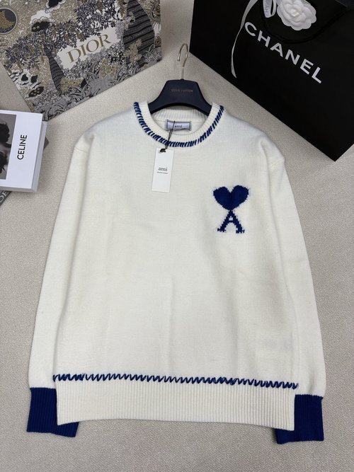Ami Classic Brand Letter A Jacquard Knit Pullover