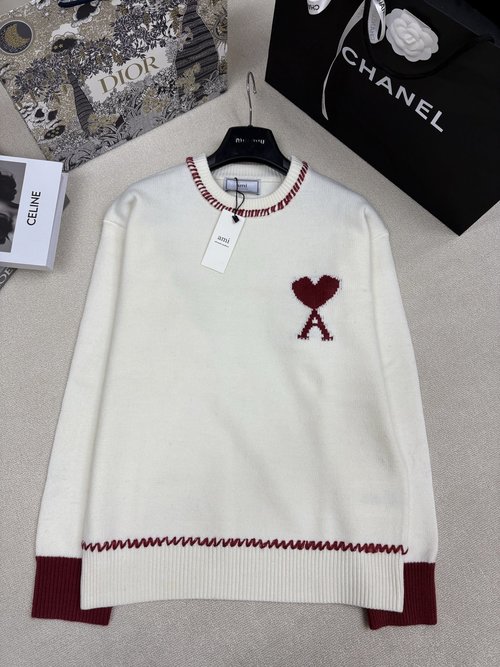 Ami Classic Brand Letter A Jacquard Knit Pullover