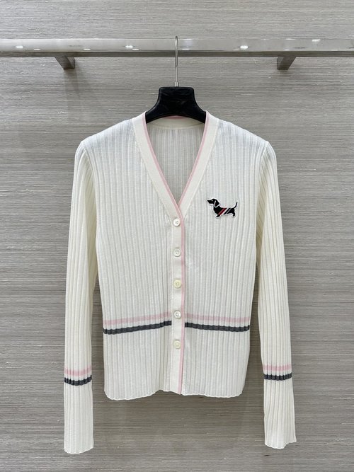 Thom Browne Exclusive Silk & Wool Cardigan with Puppy & Ribbon Design