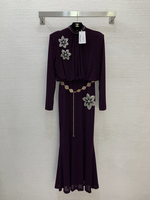 Schiaparelli Sparkling Sleeveless Mermaid Dress with Flower - Embroidered Collar