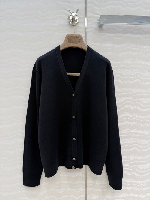 Loro Piana Elegant V-Neck Wool Cardigan with Thistle Buttons