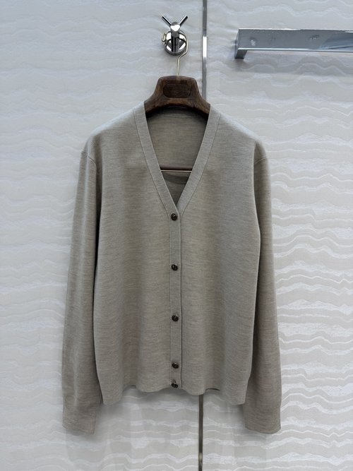 Loro Piana Elegant V-Neck Wool Cardigan with Thistle Buttons
