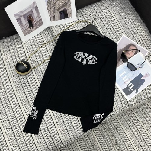 Chrome Hearts Early Spring: Studded Cross Print Tencel Long-Sleeve Top