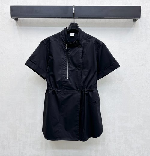 Hermes Tall Collar Cotton Shirt with Button Embellishments