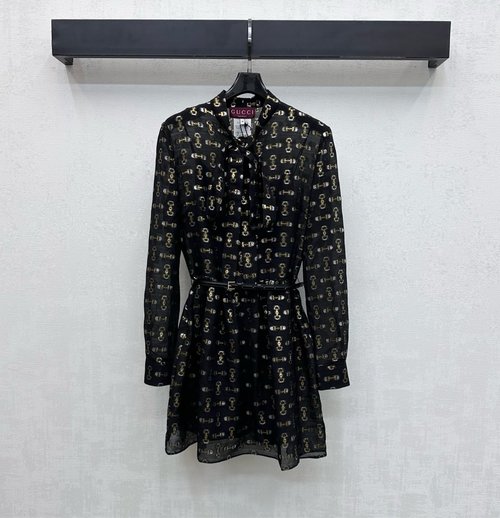 Gucci Silk Jacquard Shirt Dress with Dual G Embroidery