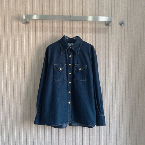 Celine Vintage Denim Shirt Jacket with Metal Buttons, Soft and Fashionable